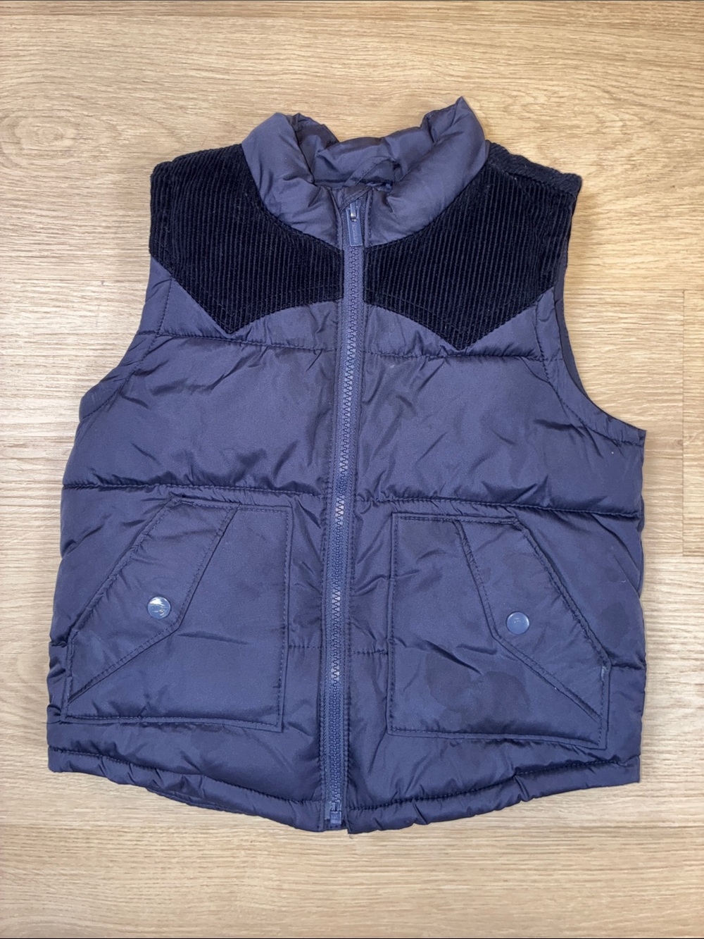 Old Navy Navy Blue Puffer Vest with Corduroy Yoke
